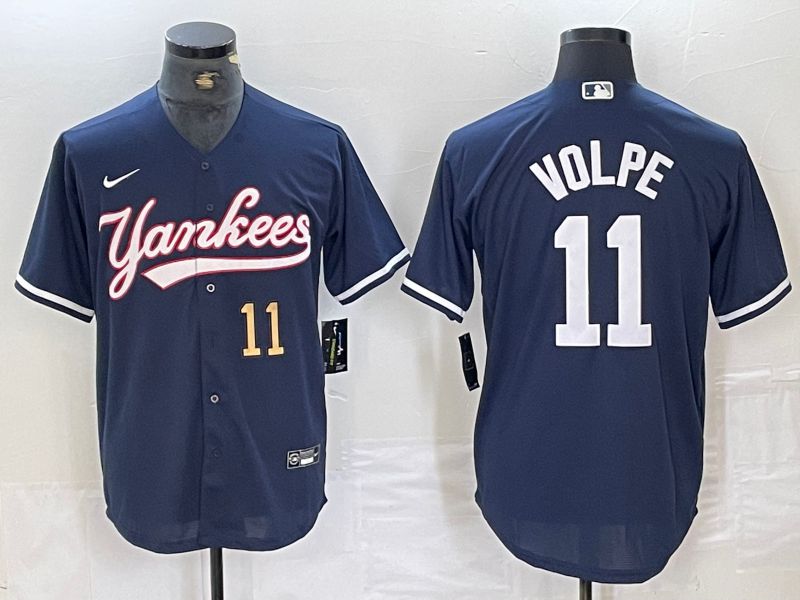 Men New York Yankees #11 Volpe Dark blue Second generation joint name Nike 2024 MLB Jersey style 2->new york yankees->MLB Jersey